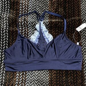 Aerie Navy Blue Silk Bralette with Ombre Lace Back